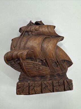 Vintage Ornawood Single Bookend Sailing Ship Wood Carved Nautical Skipper USA